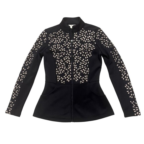 Boston Proper Black Laser Cut Long Sleeve Zip Jacket w/Pockets Sz XS Athleisure - Picture 10 of 10